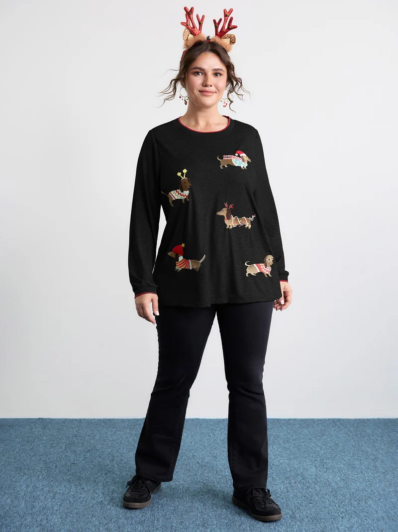 Supersoft Puppy Embroidery Contrast T-Shirt