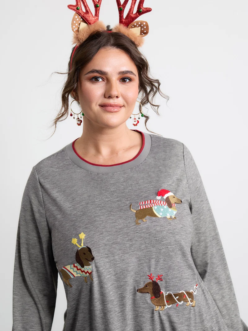 Supersoft Puppy Embroidery Contrast T-Shirt