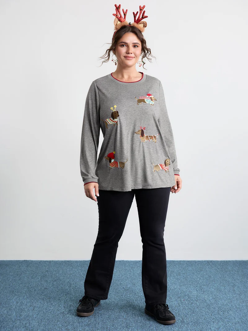 Supersoft Puppy Embroidery Contrast T-Shirt