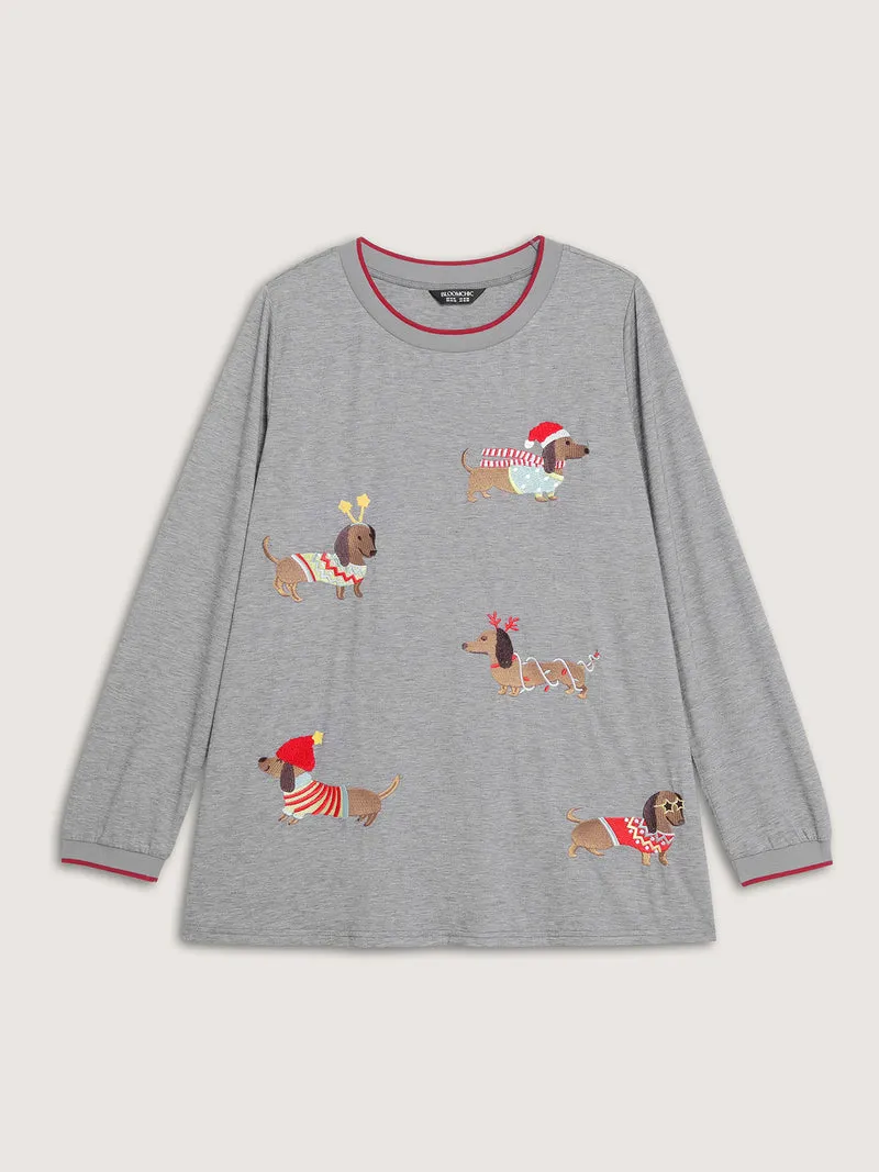 Supersoft Puppy Embroidery Contrast T-Shirt