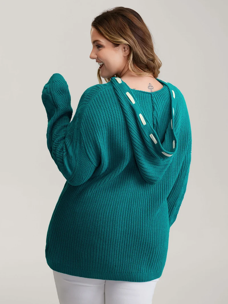 Cable Knit Hooded Solid Pullover