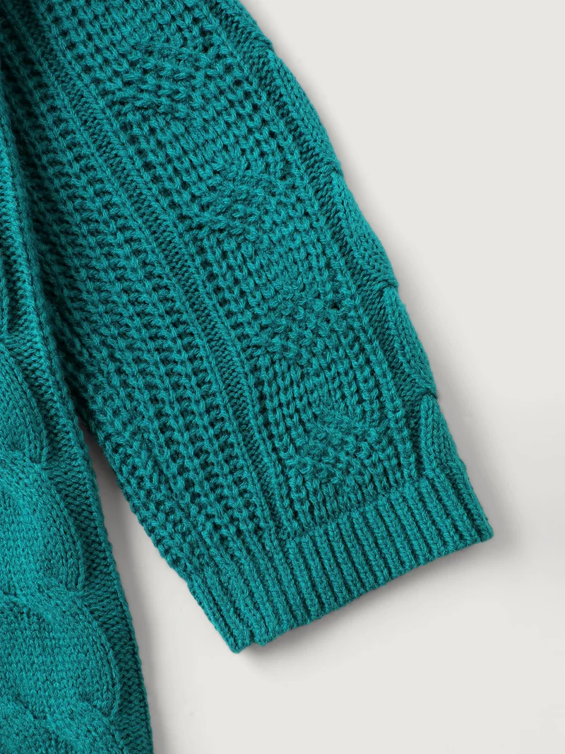 Cable Knit Hooded Solid Pullover