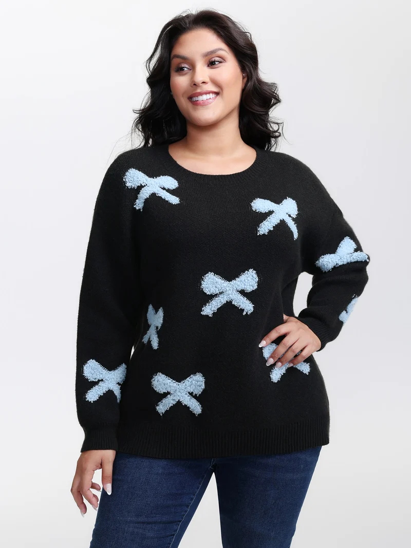 3D Bowknot Jacquard Textured Pullover