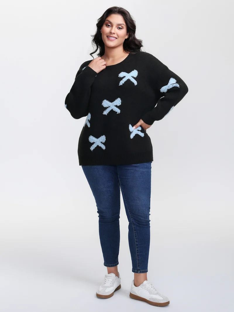 3D Bowknot Jacquard Textured Pullover