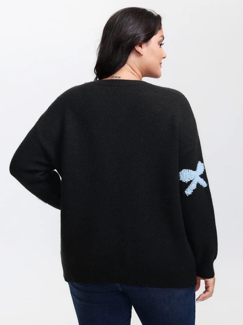 3D Bowknot Jacquard Textured Pullover