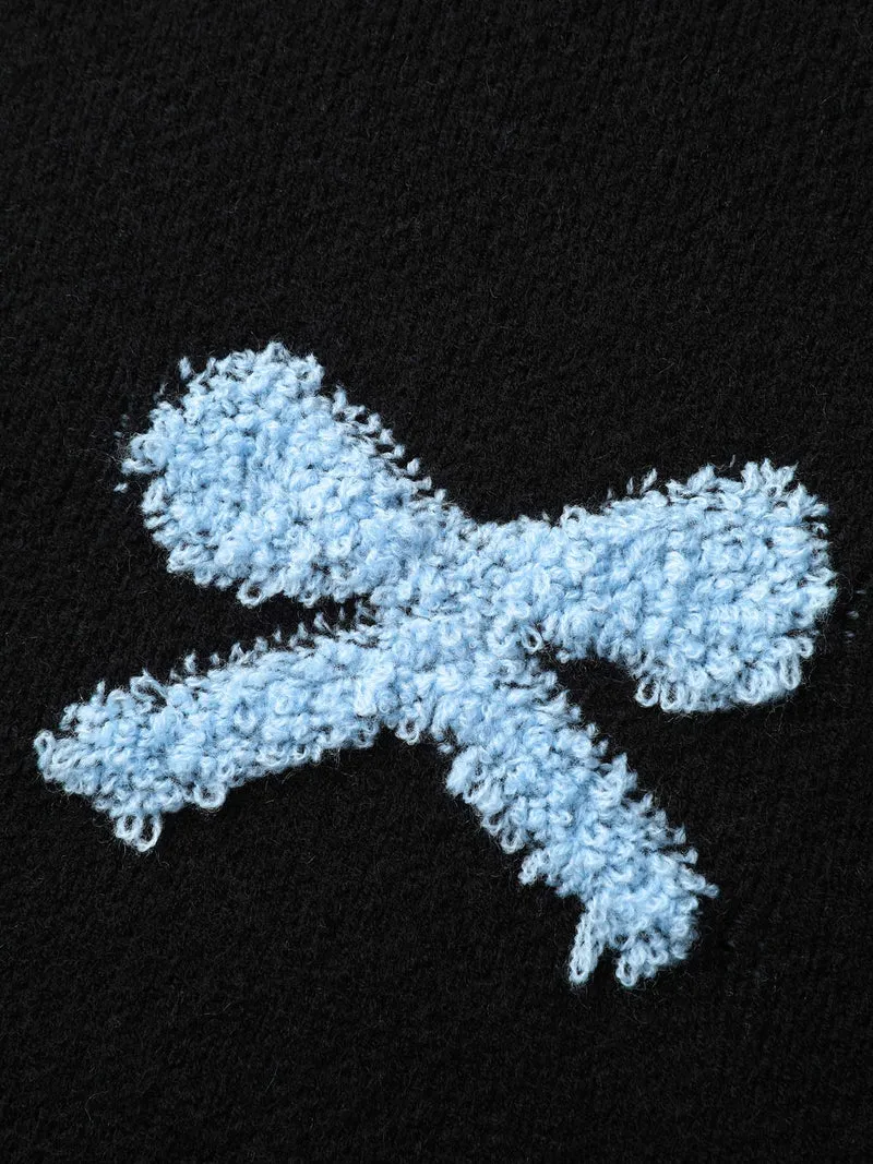 3D Bowknot Jacquard Textured Pullover