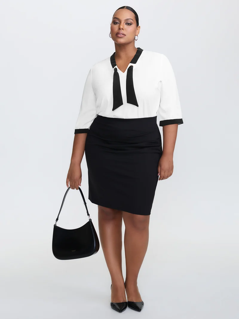 Color Contrast Sailor Neck-Tie Blouse