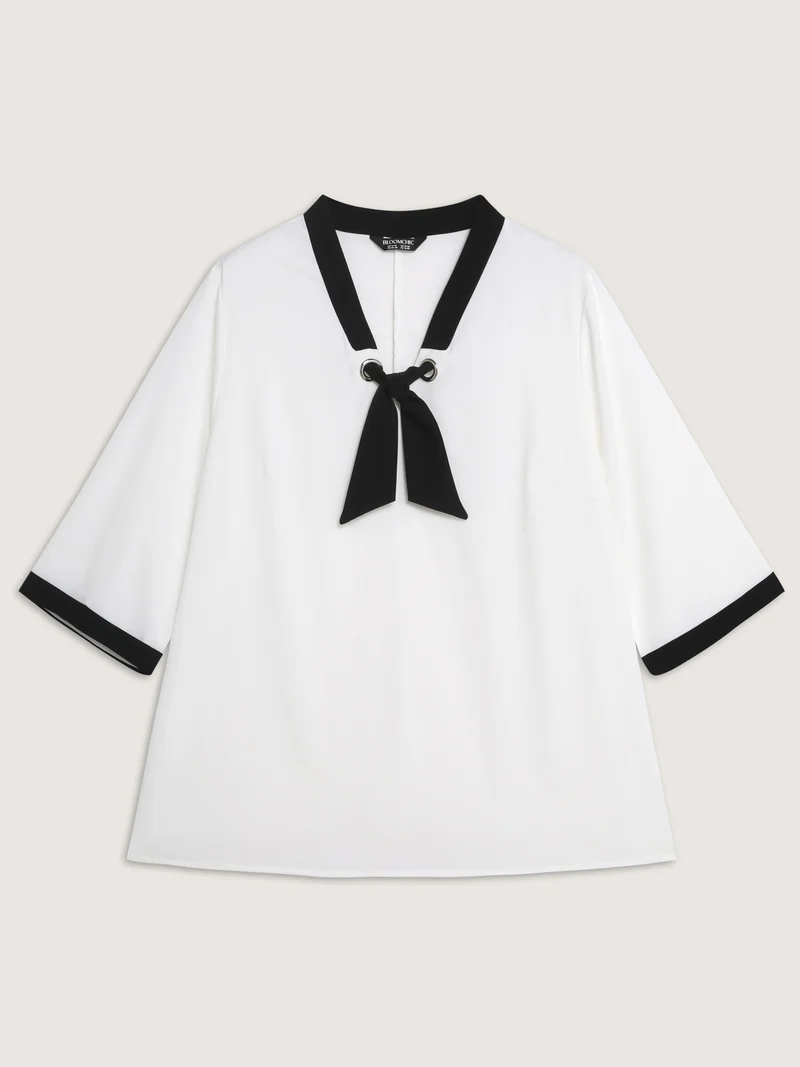 Color Contrast Sailor Neck-Tie Blouse