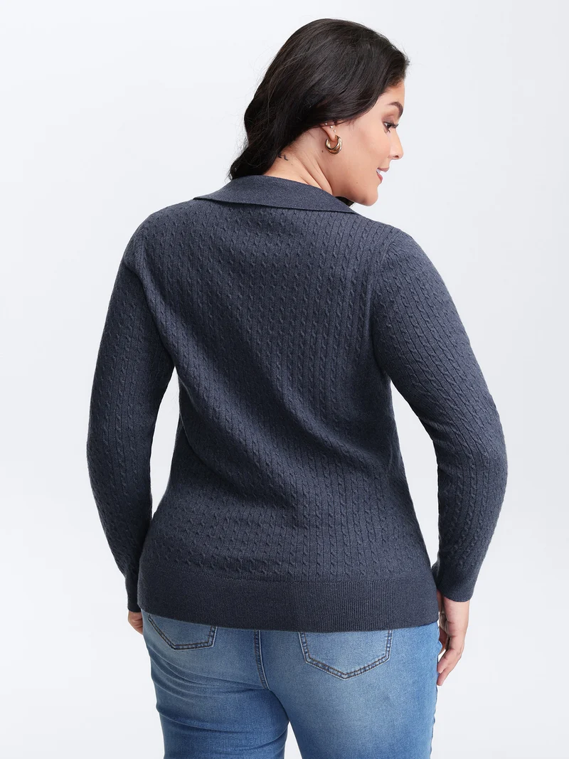 Supersoft Cable Knit Blazer Collar Fitted Pullover