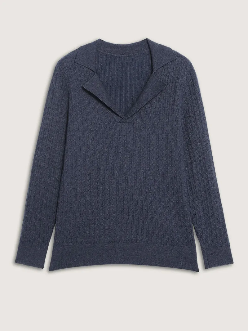 Supersoft Cable Knit Blazer Collar Fitted Pullover