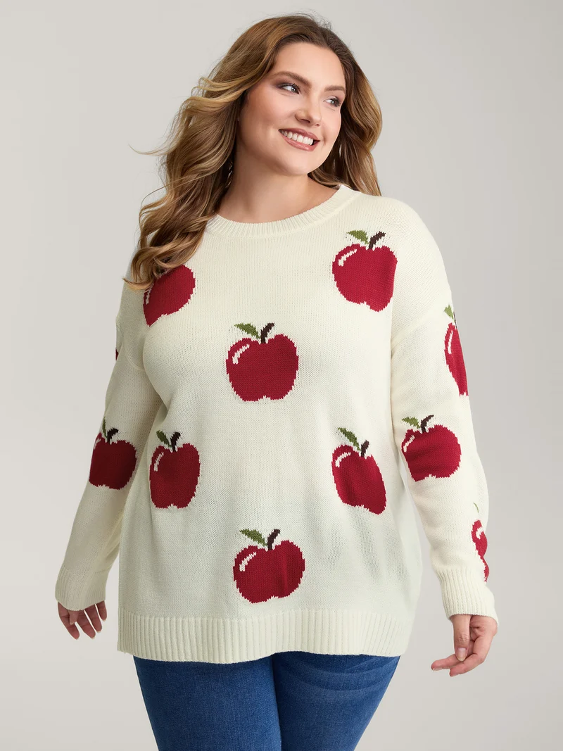 Sweet Apple Print Jacquard Print Pullover