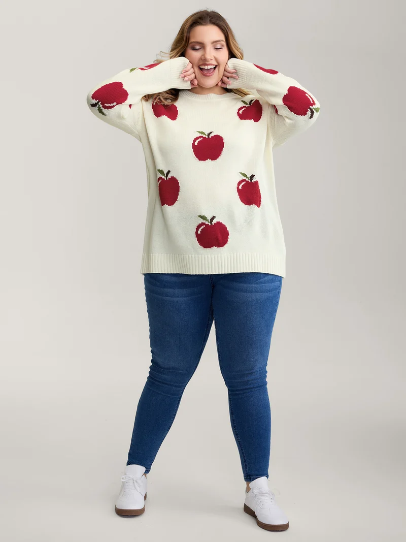 Sweet Apple Print Jacquard Print Pullover