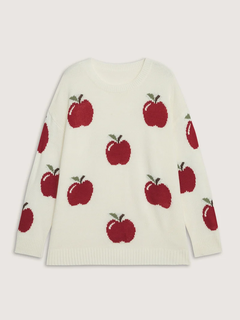 Sweet Apple Print Jacquard Print Pullover