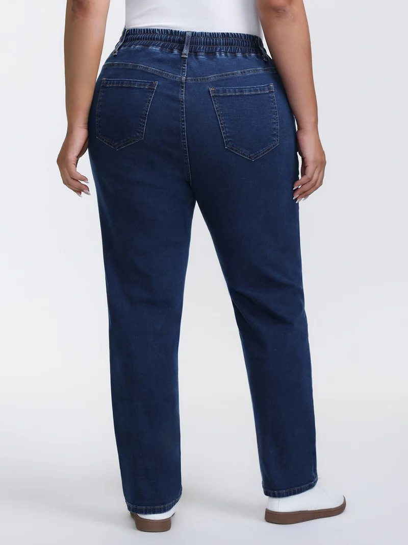 Stretchy Drawstring Waist Straight Leg Jeans