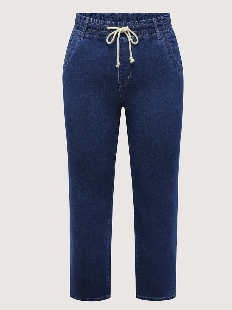 Stretchy Drawstring Waist Straight Leg Jeans