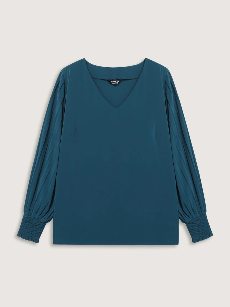 Shirred Cuffs Pleated Sleeve Blouse
