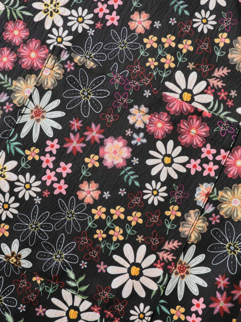 Floral Flocked Adjustable Straps Pockets Midi Dress