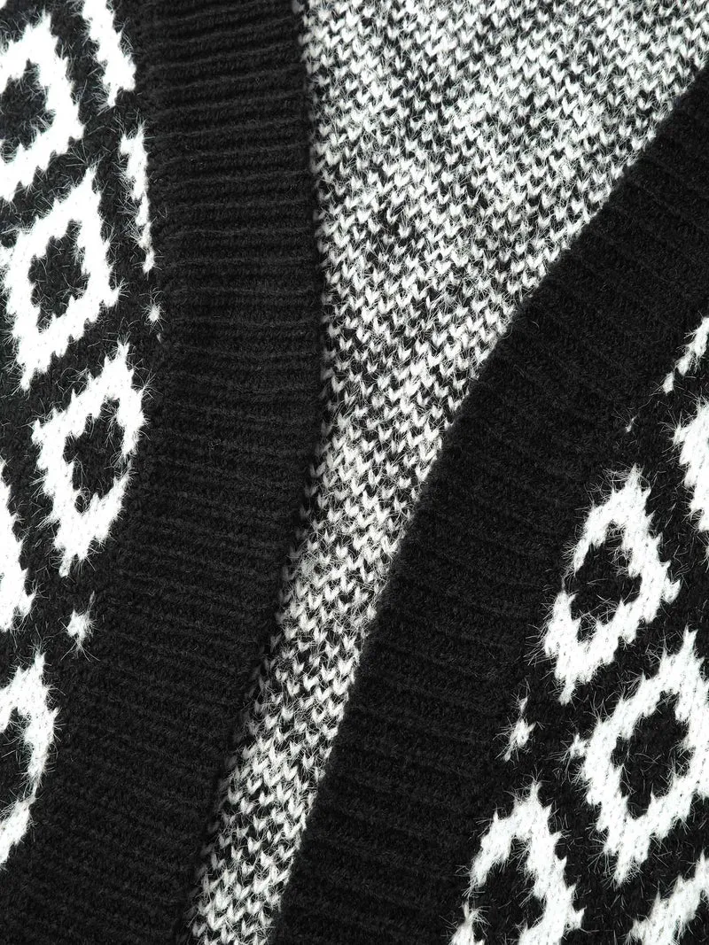 Mink Jacquard Diamond Pattern Knit Cardigan