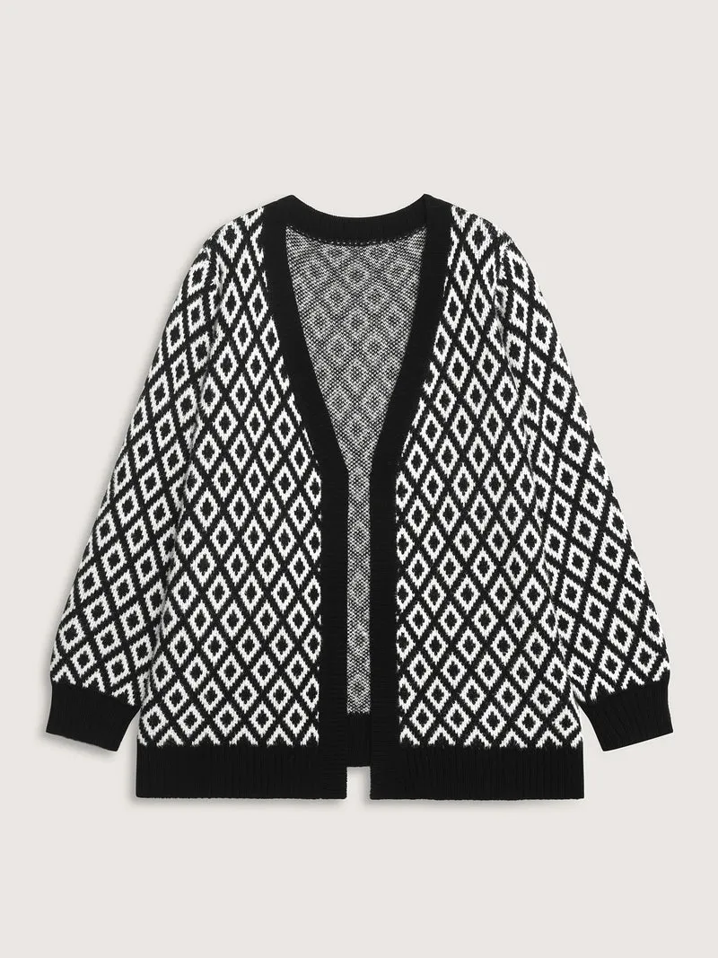 Mink Jacquard Diamond Pattern Knit Cardigan