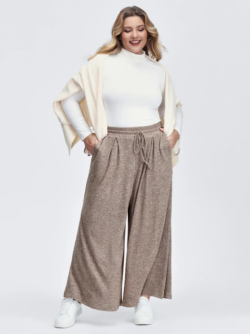 Mixed Color Knit Pleated Drawstring Pants