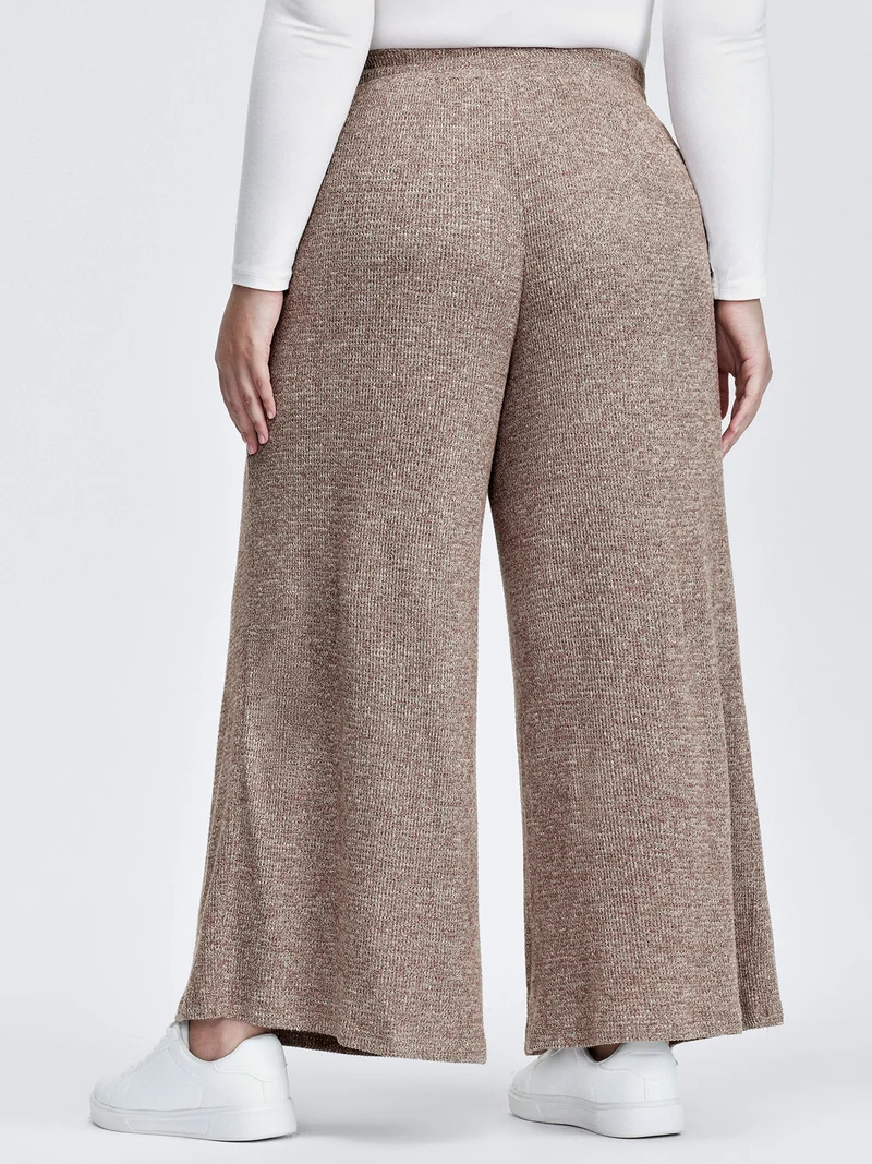 Mixed Color Knit Pleated Drawstring Pants