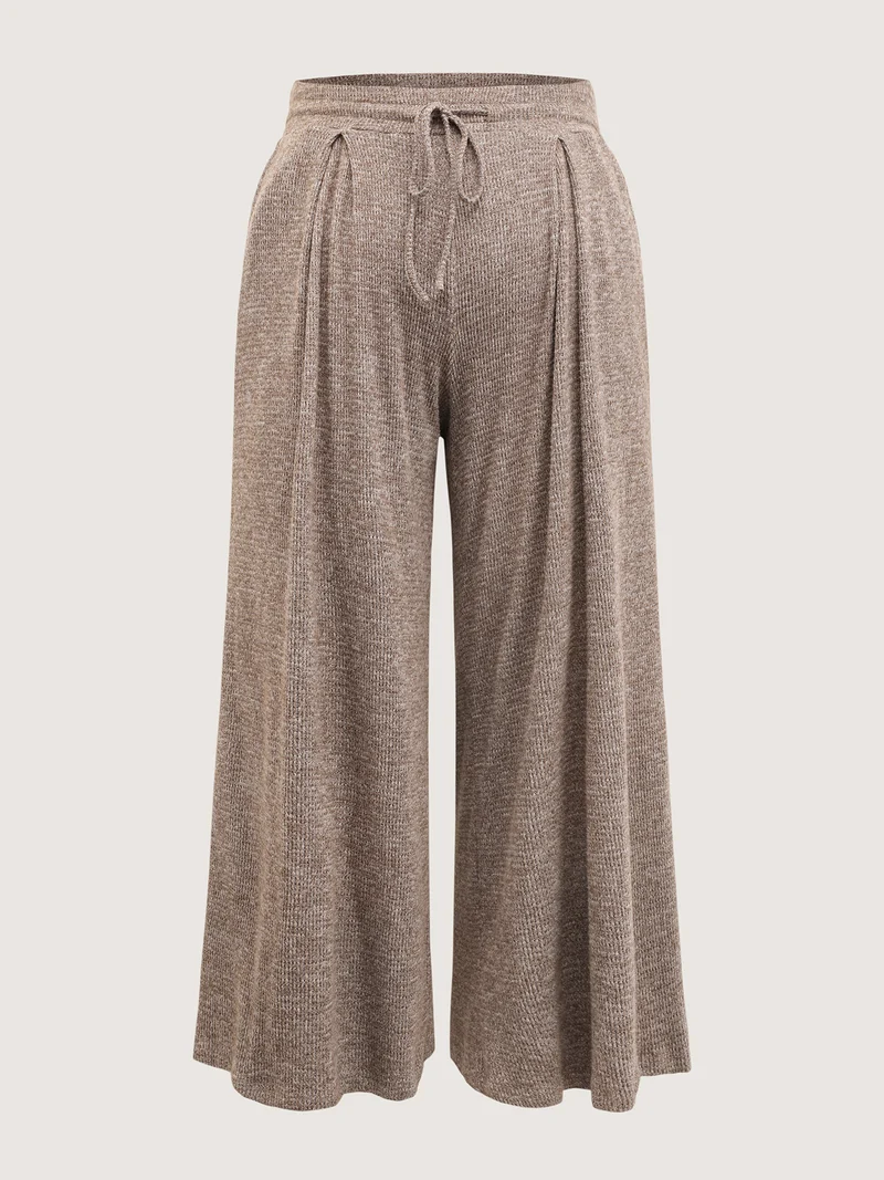 Mixed Color Knit Pleated Drawstring Pants