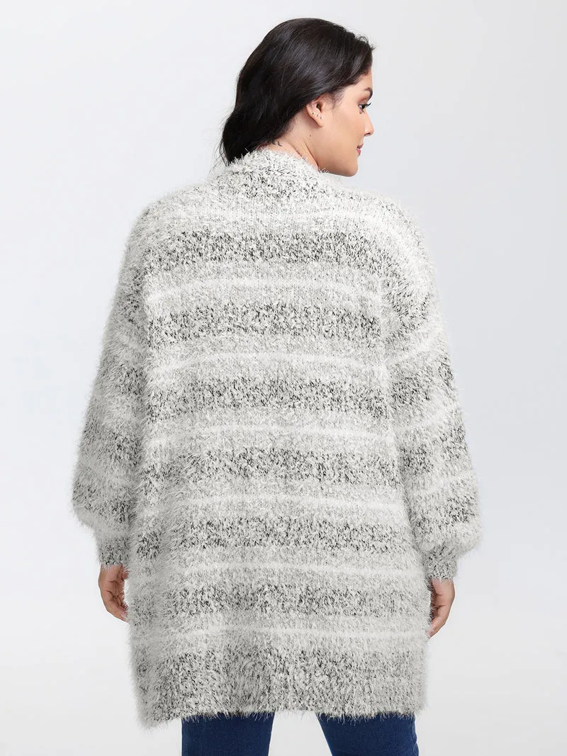 Plush Textured Striped Knit Cardigan
