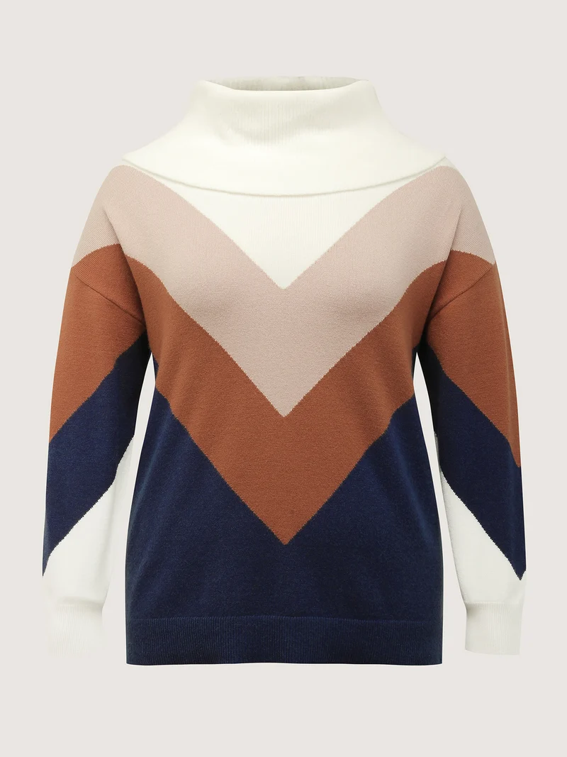 Color Block Cowl Neck Knit Pullover