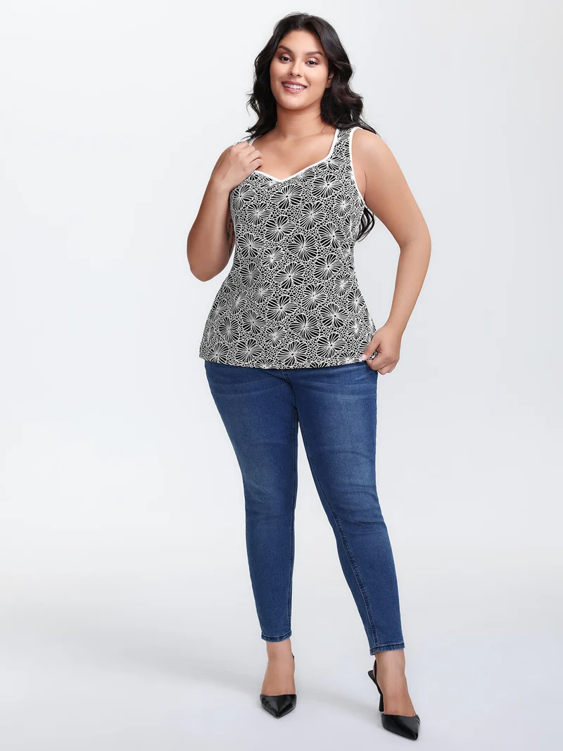 Stretchy Textured Two-Tone Jacquard Tank Top