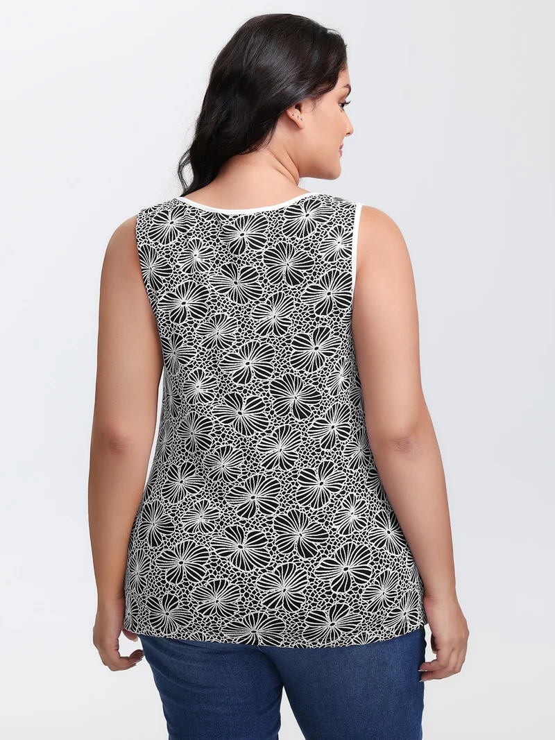 Stretchy Textured Two-Tone Jacquard Tank Top
