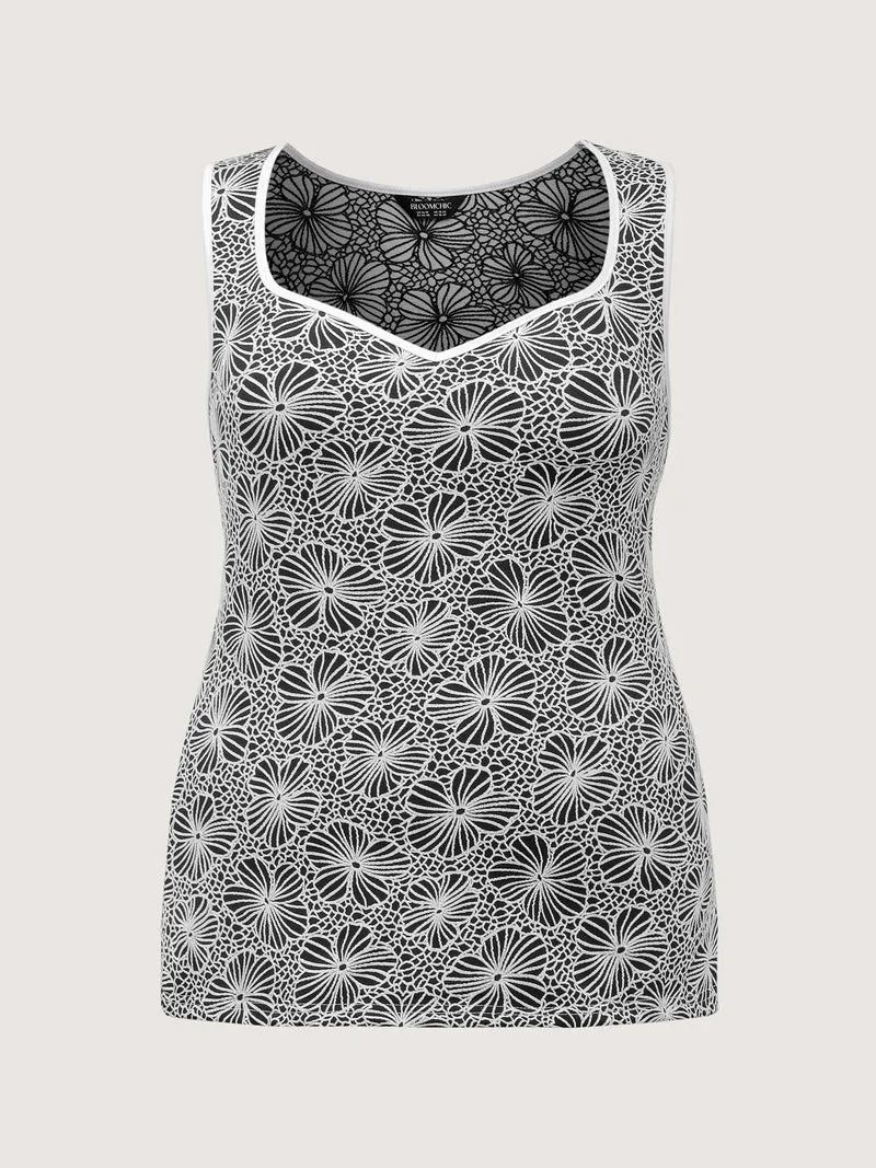 Stretchy Textured Two-Tone Jacquard Tank Top