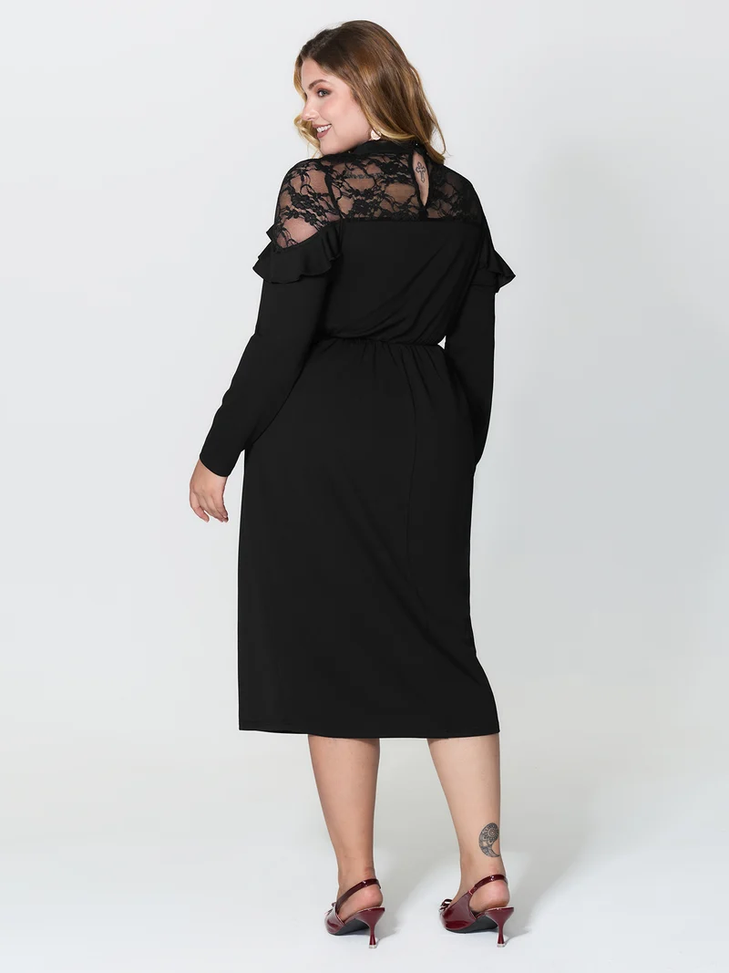 Lace Trim Ruffled Sheer Stretchy Party Dress