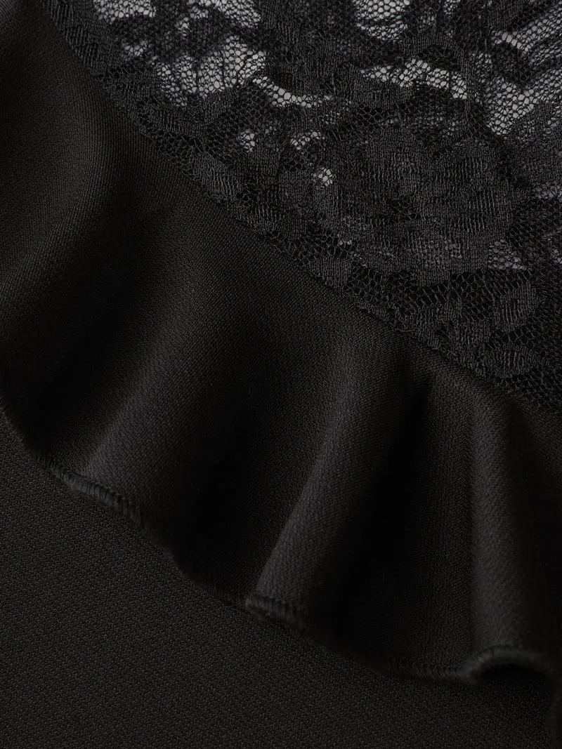 Lace Trim Ruffled Sheer Stretchy Party Dress