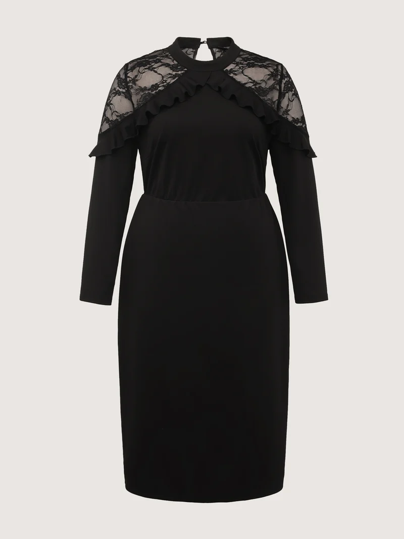 Lace Trim Ruffled Sheer Stretchy Party Dress