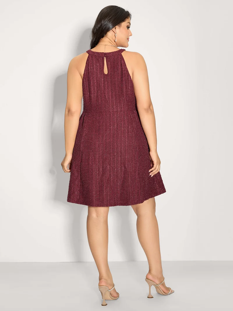 Tweed Textured Halter Neck Mini Dress