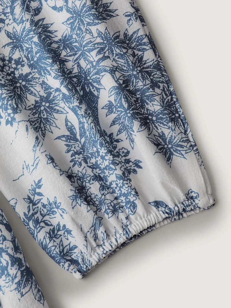 Toile de Jouy Neck-Tie Midi Dress