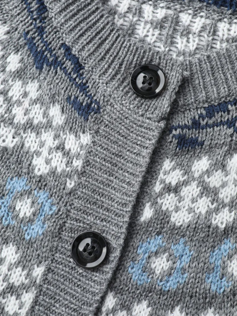 Fair Isle Patch Pockets Knit Cardigan