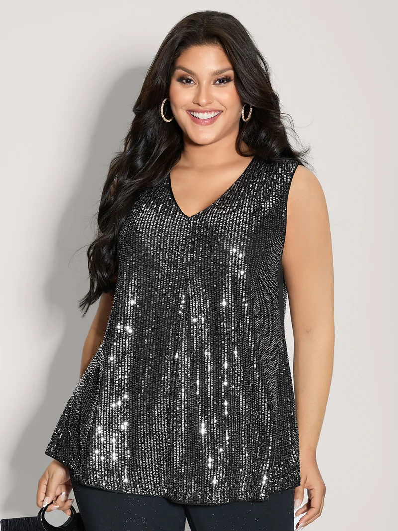 Shimmery Sequin V-Neck A-Line Tank Top