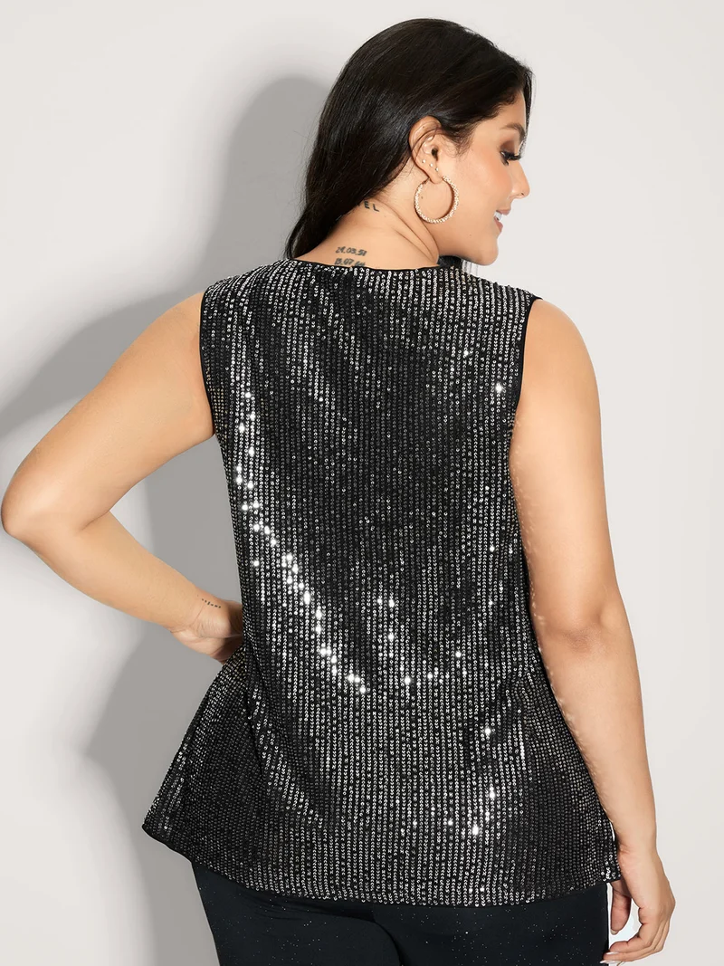 Shimmery Sequin V-Neck A-Line Tank Top
