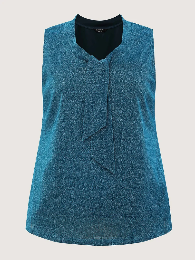 Lurex Butterfly Knot Collar Lined Tank Top