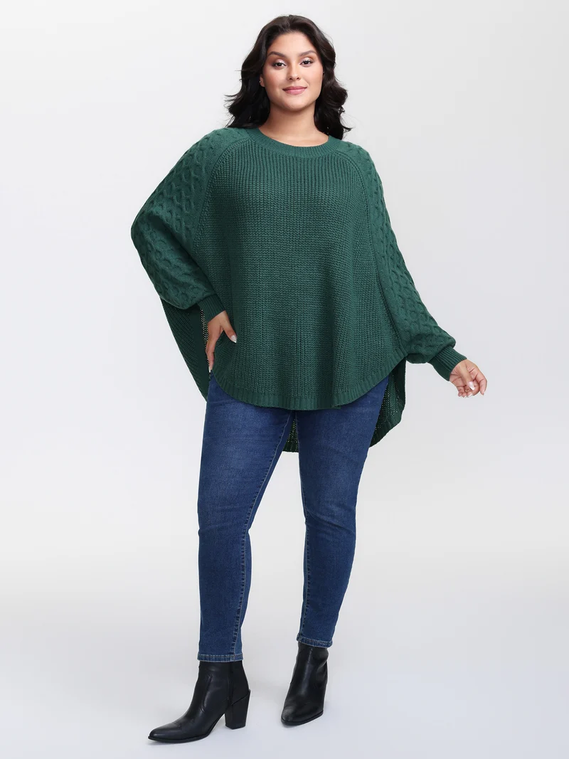 Curvy Hem Bat-Wing Sleeve Pullover