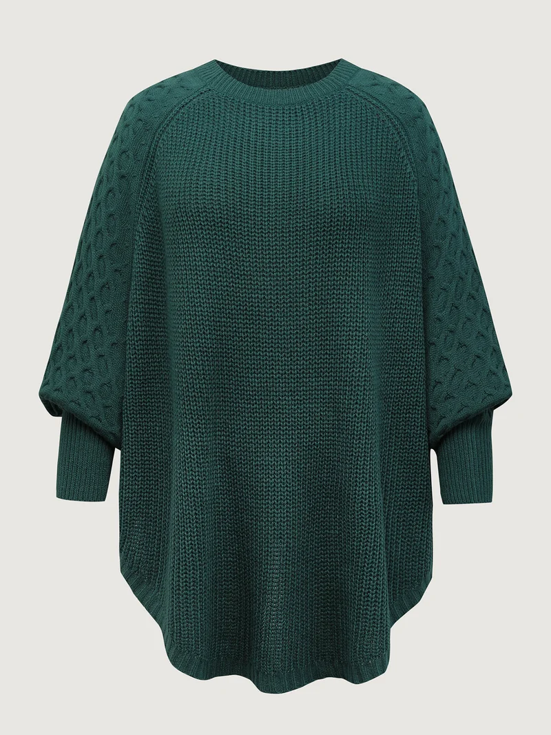 Curvy Hem Bat-Wing Sleeve Pullover