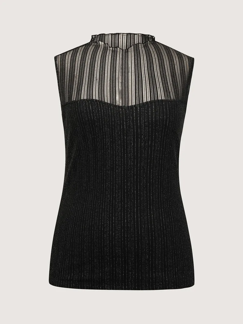 Lurex Sheer Neckline Lined Tank Top