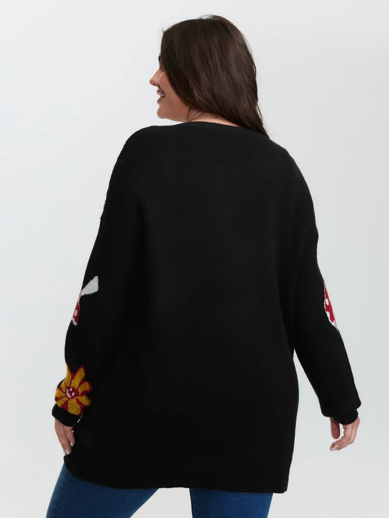 Floral Mushroom Print Jacquard Pullover