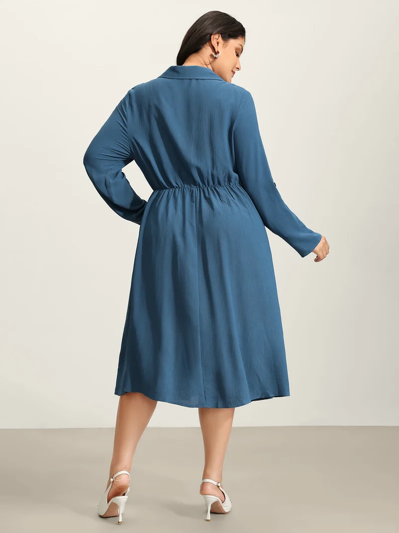 Button Detail Waist-Defining Midi Dress
