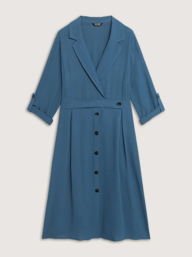 Button Detail Waist-Defining Midi Dress
