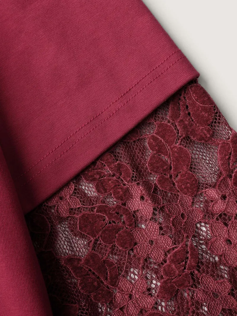 2-In-1 Layered Sheer Lace Sleeve T-Shirt