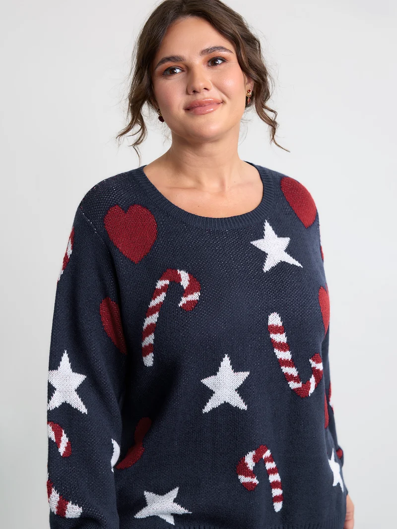 Holiday Candy Jacquard Pattern Pullover
