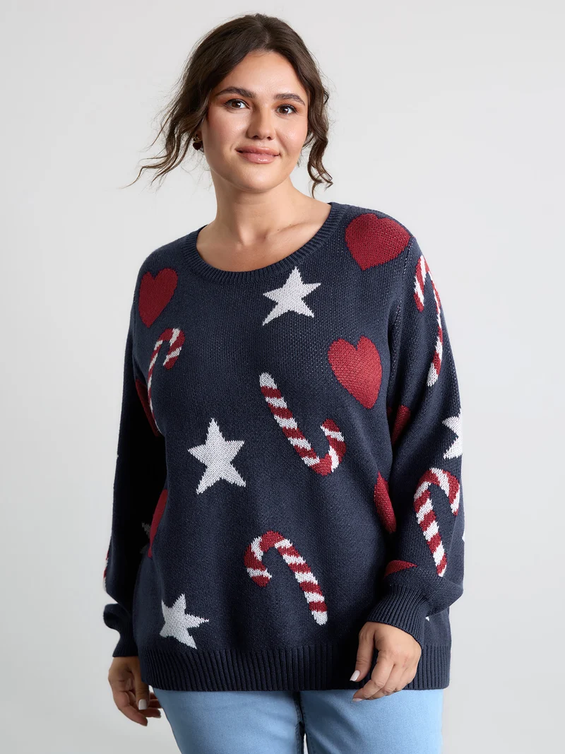 Holiday Candy Jacquard Pattern Pullover