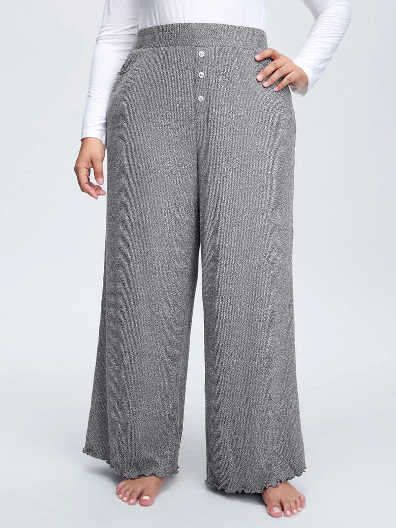 Button Detail Mixed Color Knit Lounge Bottoms